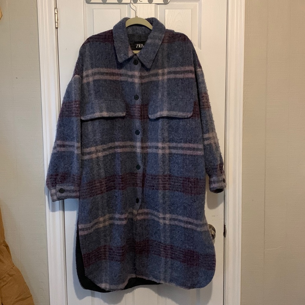 XL Zara Long, Fuzzy, Plaid Shacket